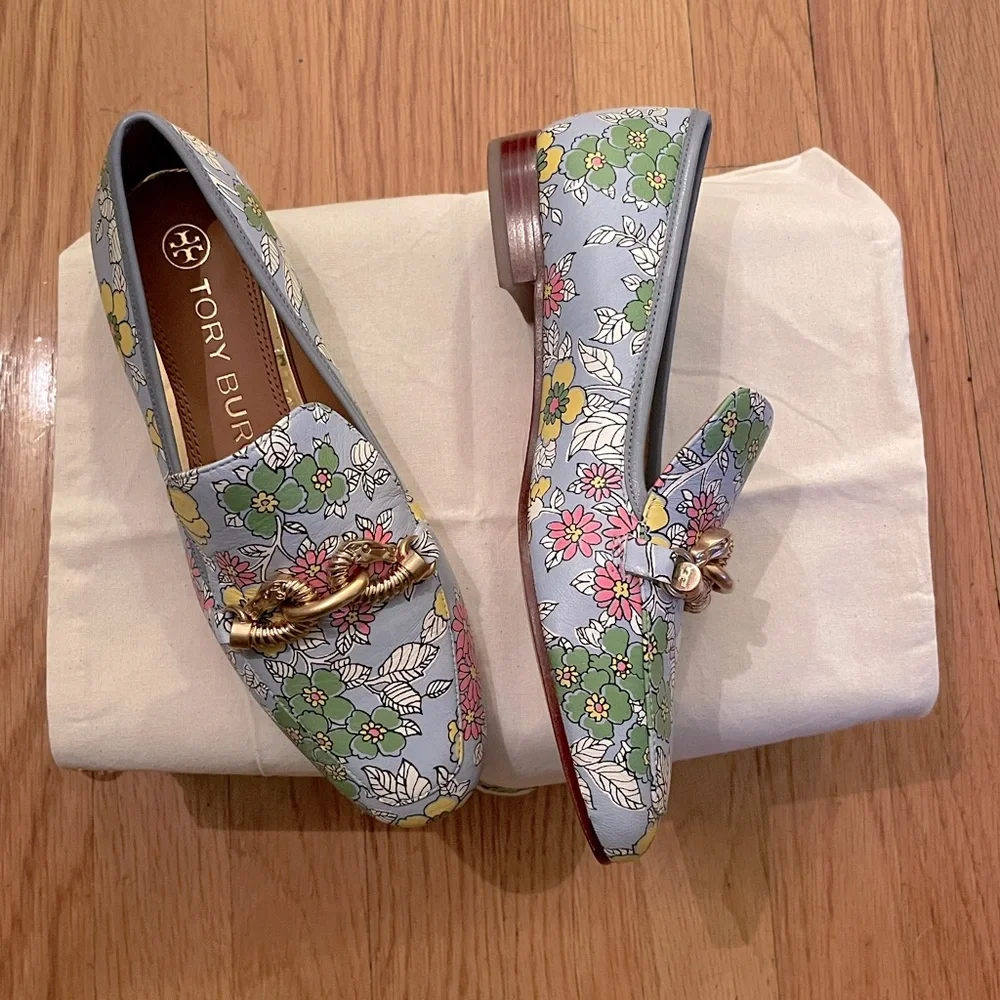 TORY BURCH Blue Wallpaper Floral Leather Loafers - Women’s Size 6 - New In Box - Picture 4 of 8